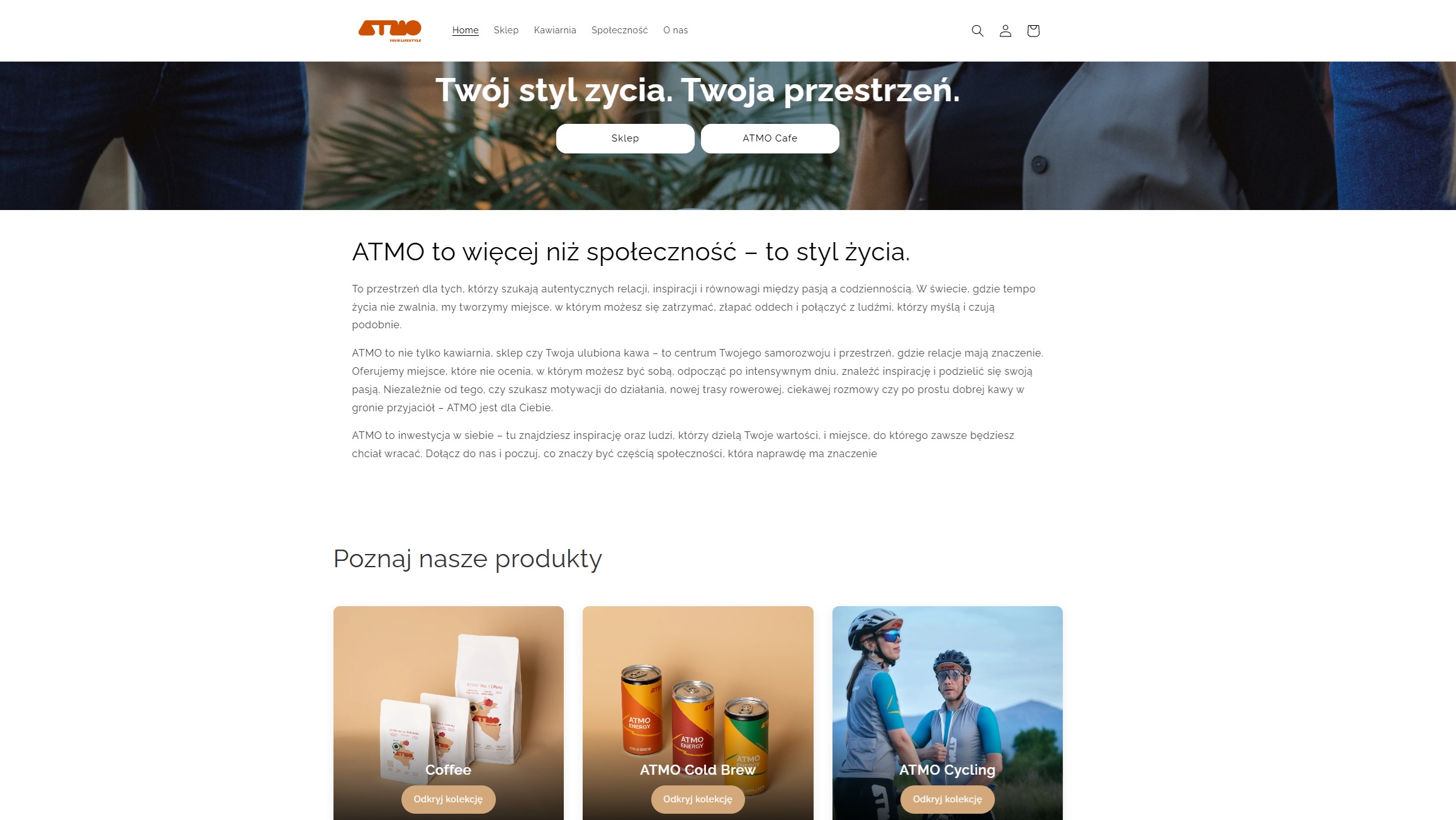 Atmo - strona główna sklepu Shopify